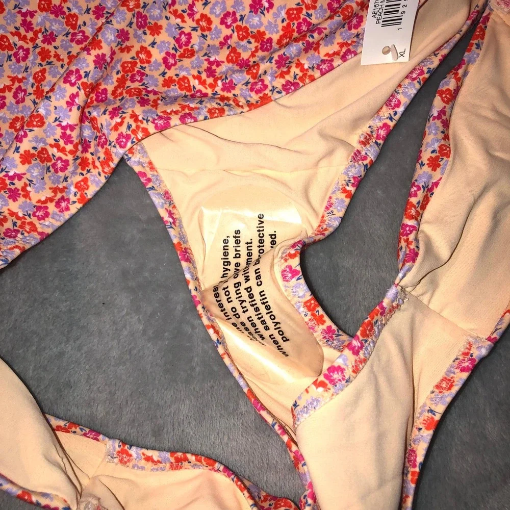 Amazon Essentials Womens XL Ruched Bikini Swim Bottom Peach Micro Floral UPF 50+